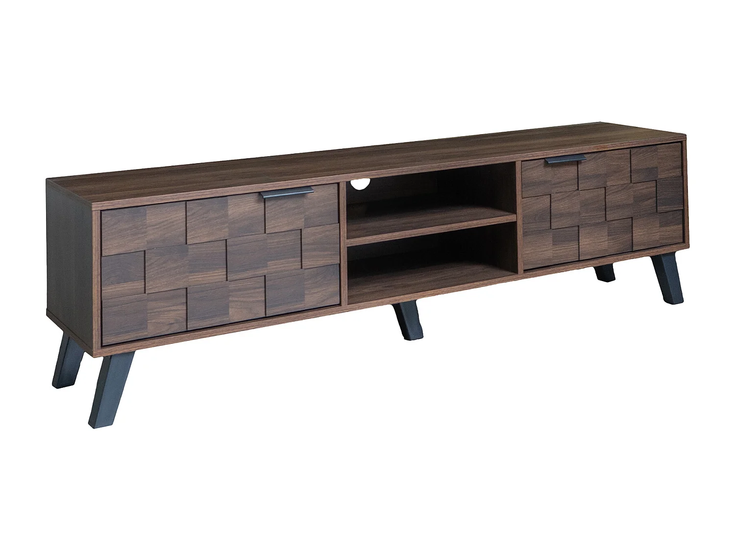 Meuble TV moderne - 160.5 x 35.5 x 45 cm - avec 2 portes + 2 compartiments ouverts - bois - naturel foncé