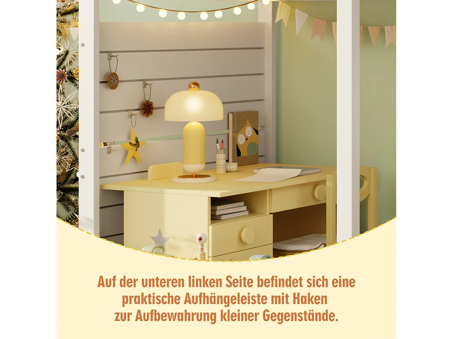 Lit mezzanine enfant - 90 x 200 cm - avec escalier de rangement + fenêtre - bois massif - blanc