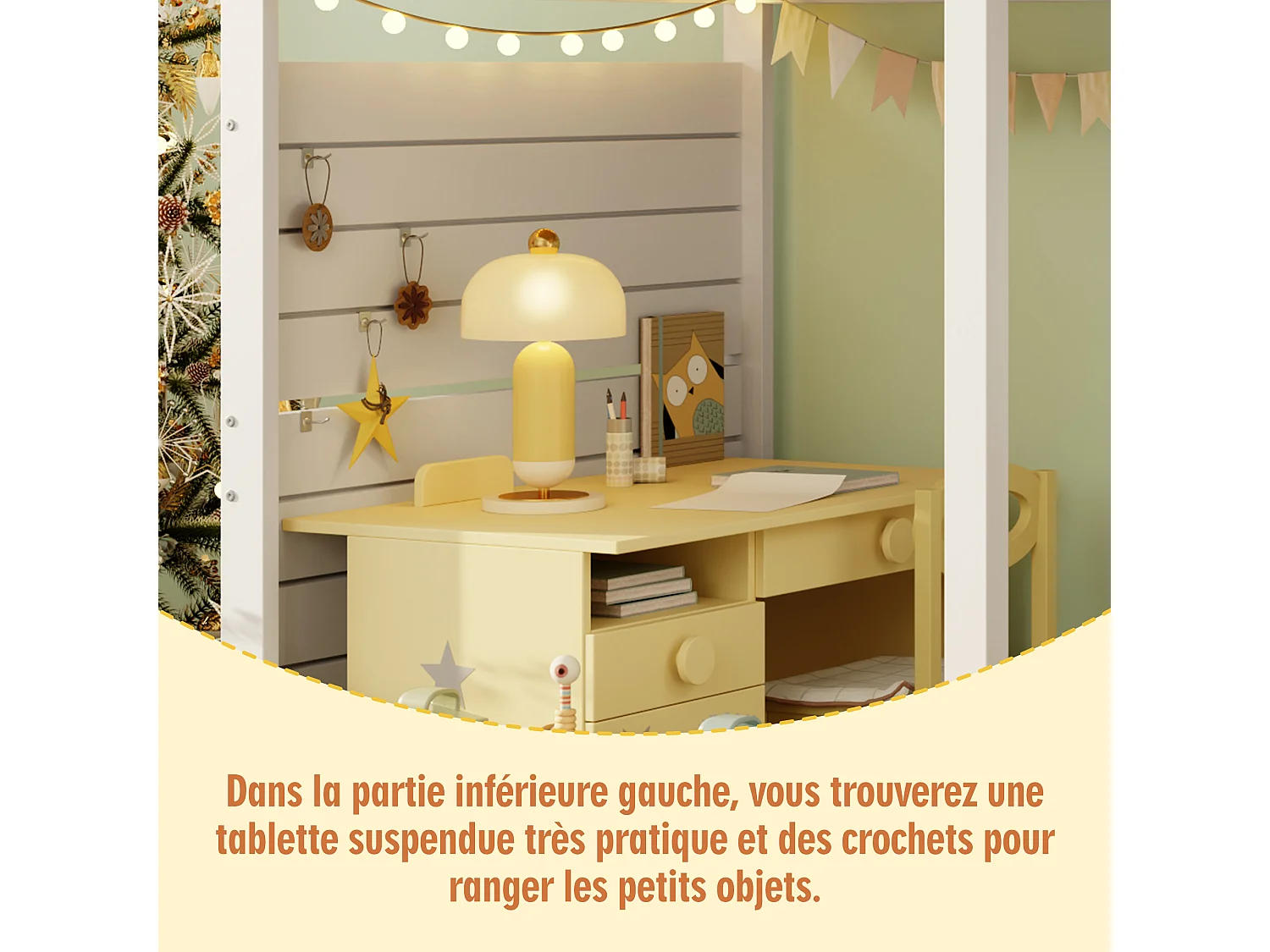 Lit mezzanine enfant - 90 x 200 cm - avec escalier de rangement + fenêtre - bois massif - blanc