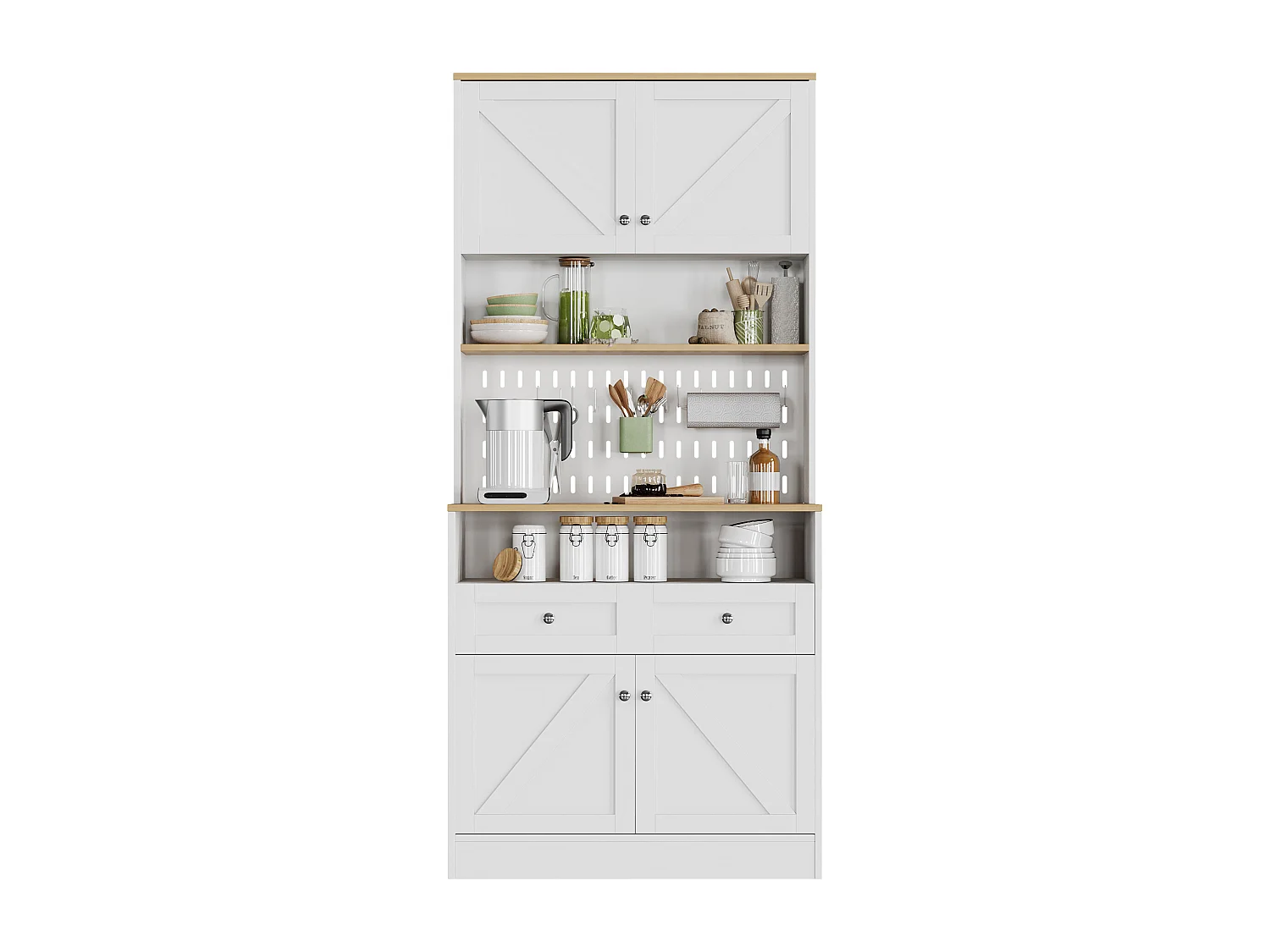 Buffet haut de cuisine - 80 x 40 x 175 cm - avec 2 tiroirs + 4 portes + étagère - MDF + aggloméré - blanc