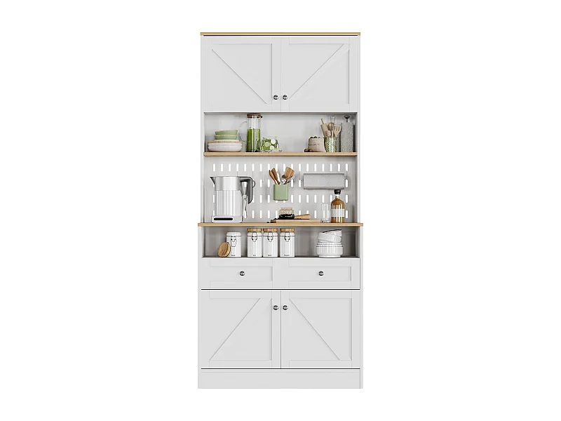 Buffet haut de cuisine - 80 x 40 x 175 cm - avec 2 tiroirs + 4 portes + étagère - MDF + aggloméré - blanc