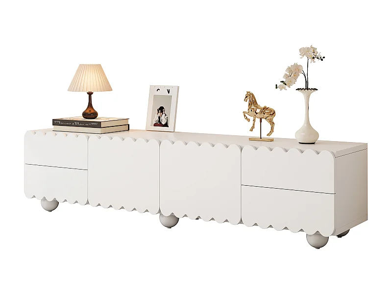 Moderner TV-Ständer – 175 x 38 x 37 cm – mit 2 Türen und 4 Schubladen – einzigartiges Design – MDF + Spanplatte – weiß