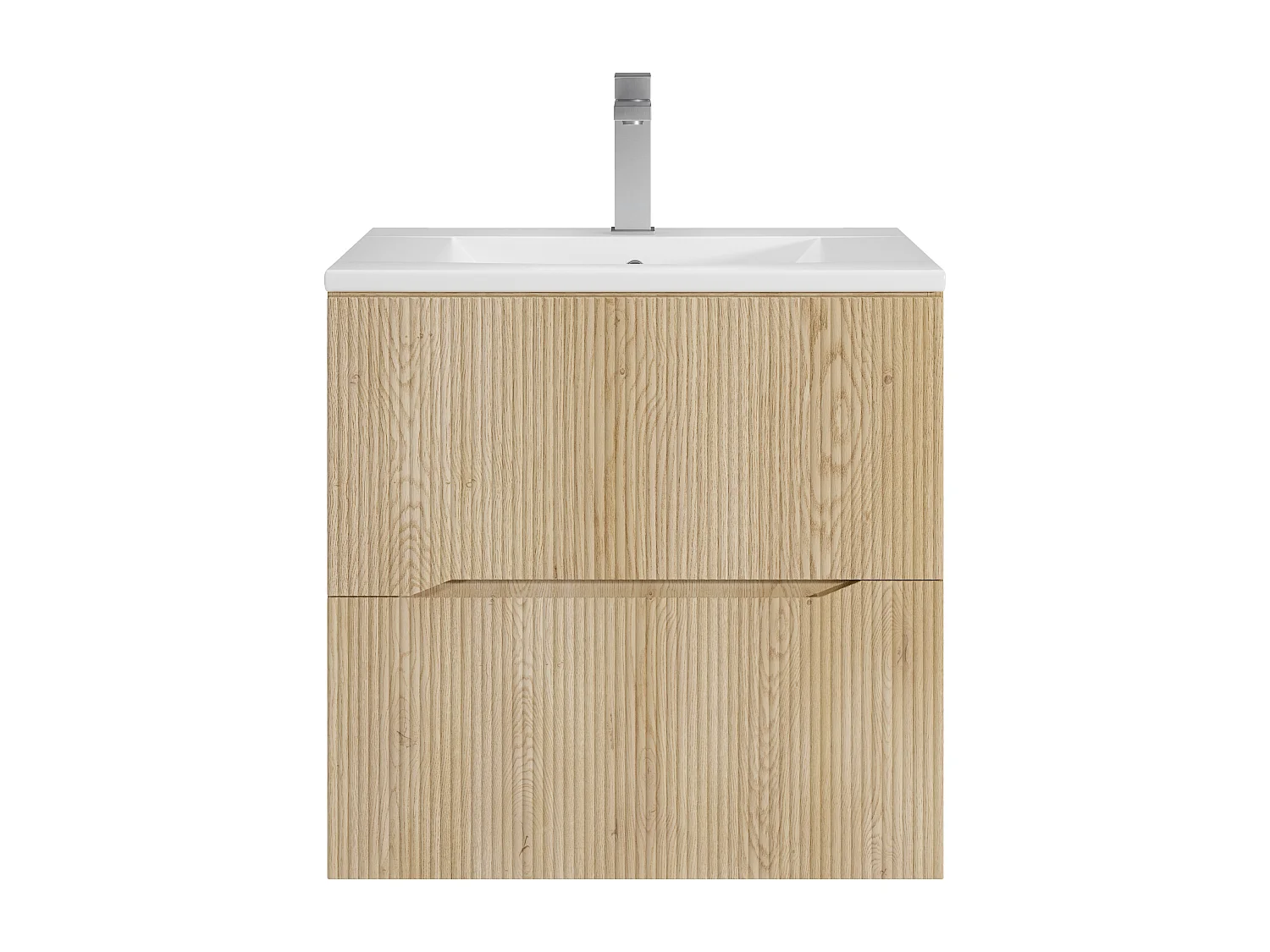 Meuble de salle de bain suspendu strié avec vasque à encastrer et robinet - Naturel clair - 60 cm - ORISO