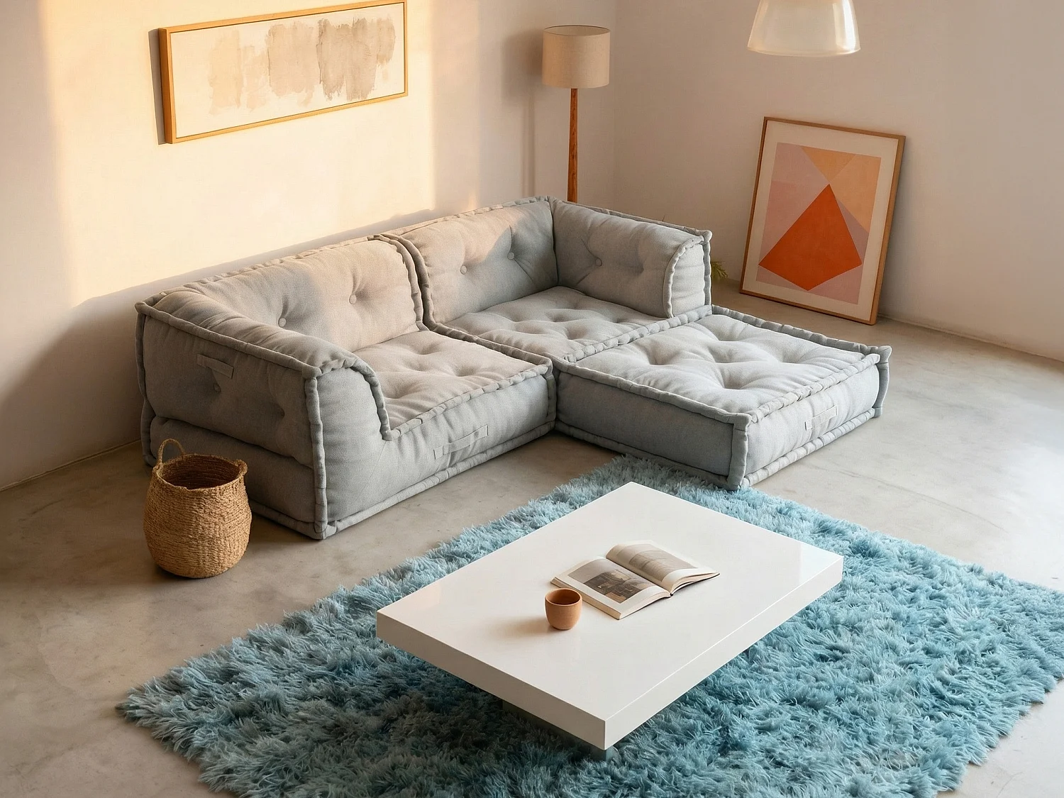 Canapé d'angle modulable en tissu gris DIROLA