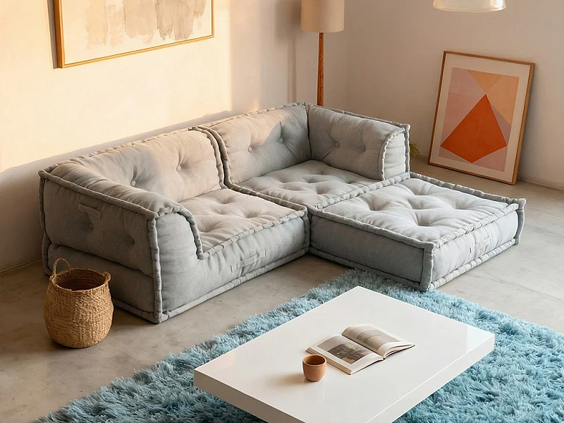 Canapé d'angle modulable en tissu gris DIROLA