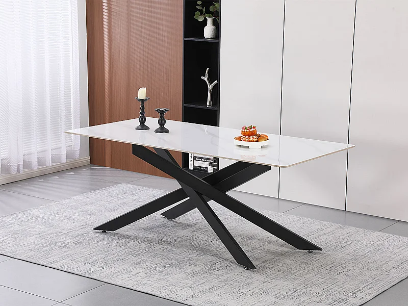 Mesa Sala de Jantar, Estrela (Estilo Mármore, Preto)