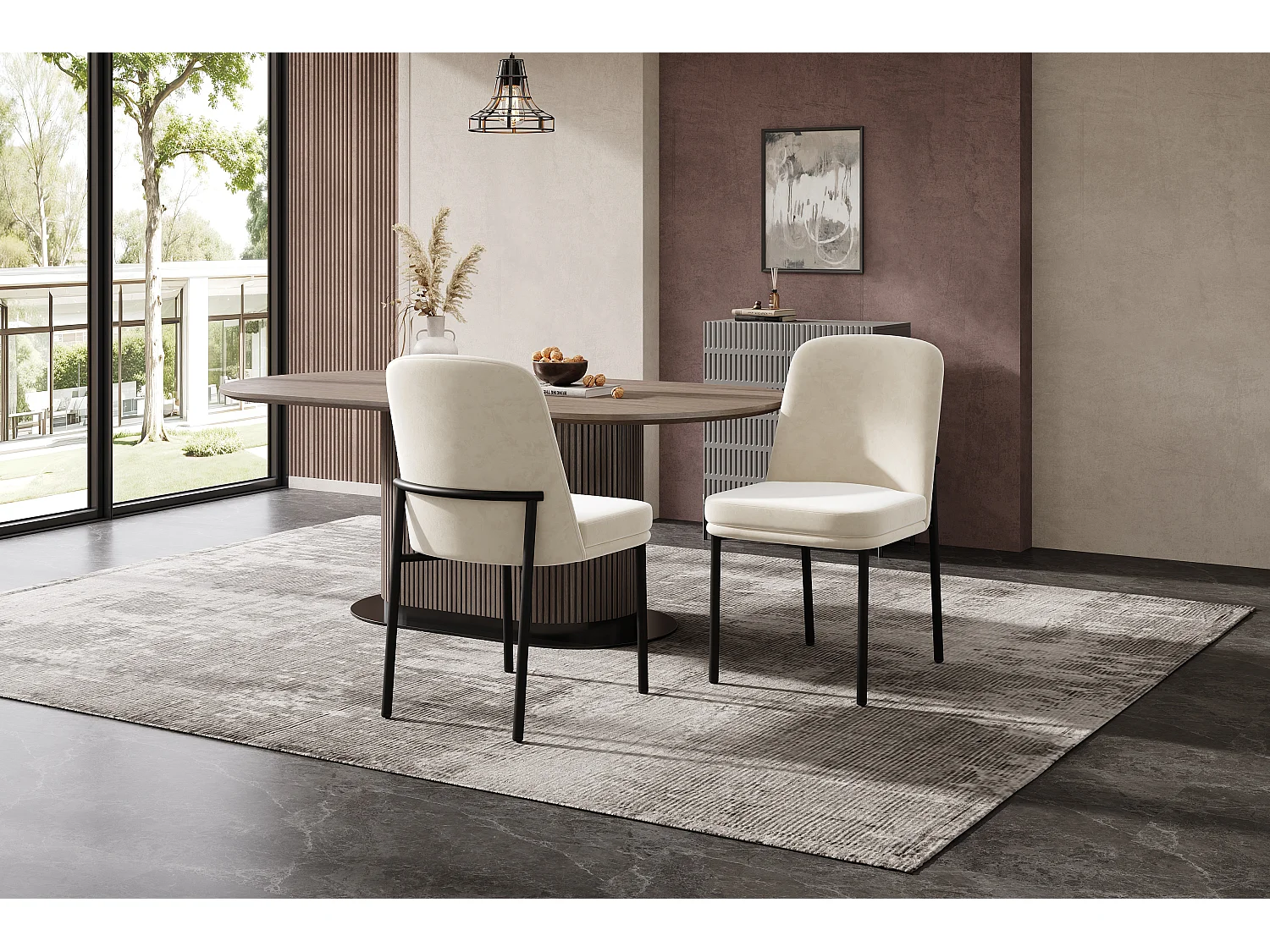 Lot de 2 chaises avec pieds en métal noir - Velours beige