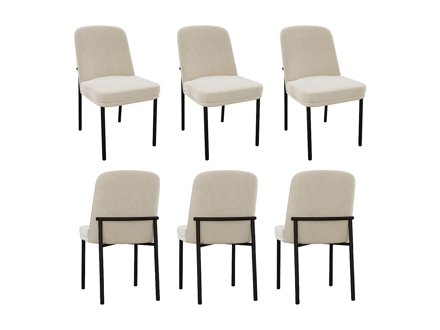 Lot de 6 chaises avec pieds en métal noir - Velours beige