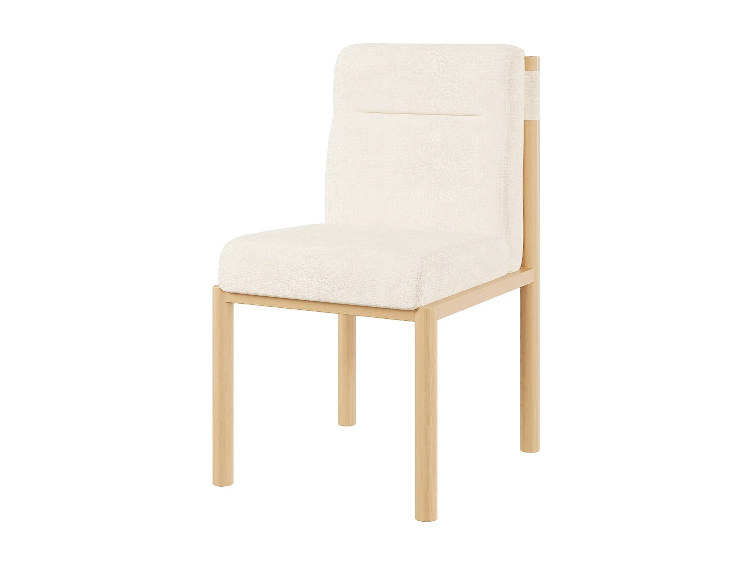 Lot de 2 chaises tissu en sherpa beige- Sièges épais - Pieds en bois