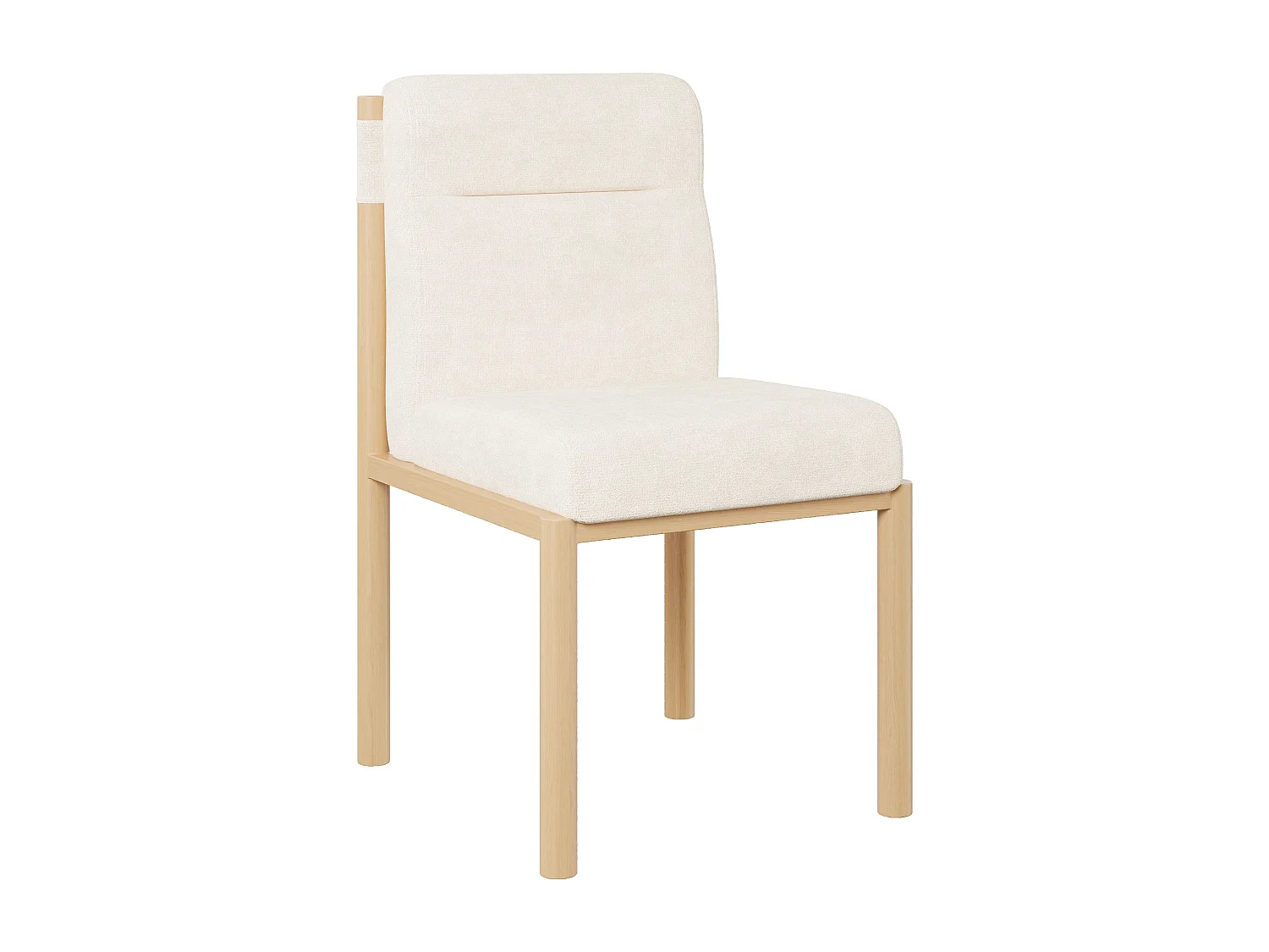 Lot de 2 chaises tissu en sherpa beige- Sièges épais - Pieds en bois
