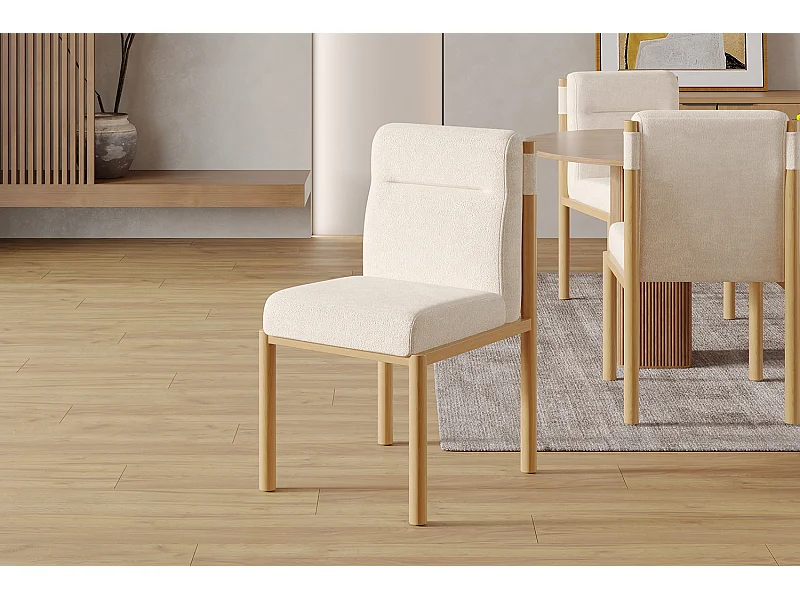 Set van 2 beige stoelen met sherpa-stof - Dikke zittingen - Houten poten