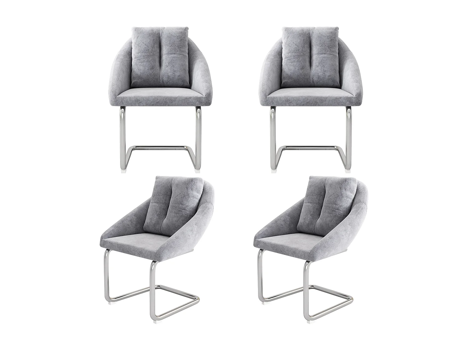 Set van 4 stoelen met kussens - Gebogen metalen poten - Grijs fluweel