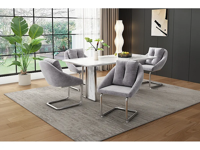 Set van 4 stoelen met kussens - Gebogen metalen poten - Grijs fluweel