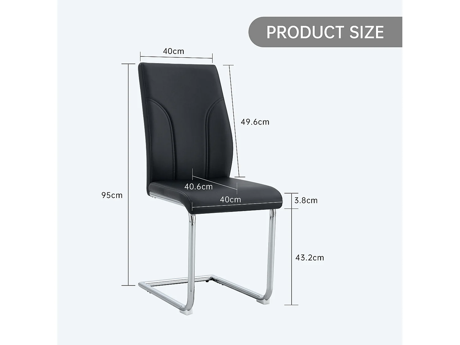 Lot de 2 chaises noire en simili cuir PU - Pieds en métal argenté