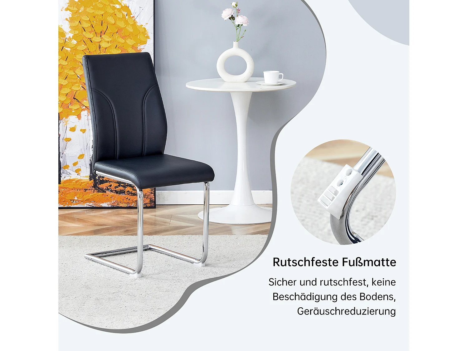 Lot de 2 chaises noire en simili cuir PU - Pieds en métal argenté