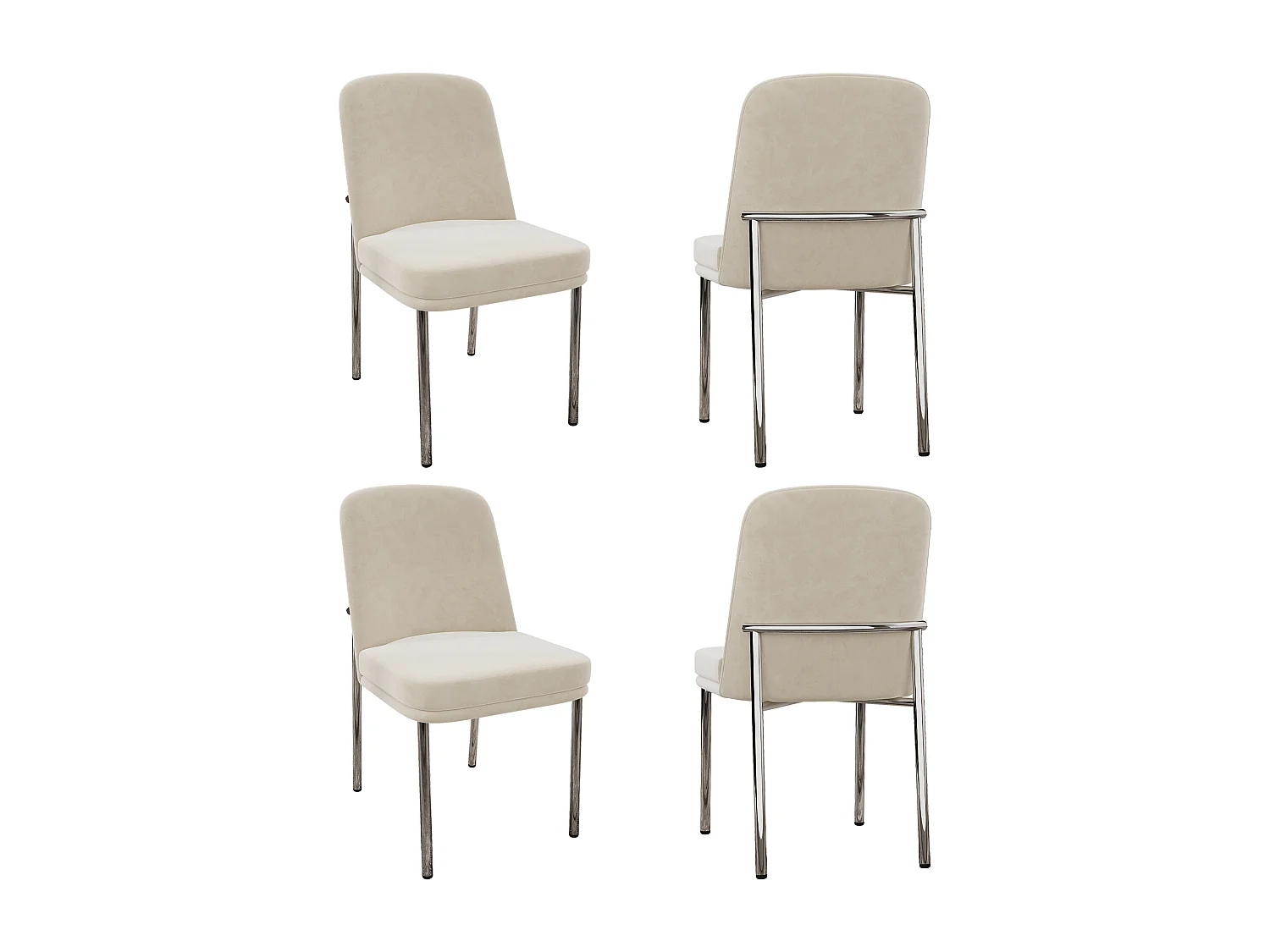 Lot de 4 chaises avec pieds en métal argenté - Velours beige