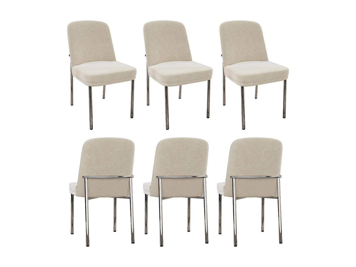 Lot de 6 chaises avec pieds en métal argenté - Velours beige