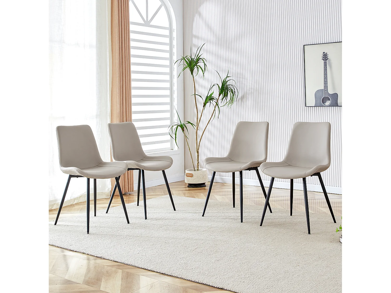 Lot de 4 chaises grise en simili cuir PU - Pieds en métal noir