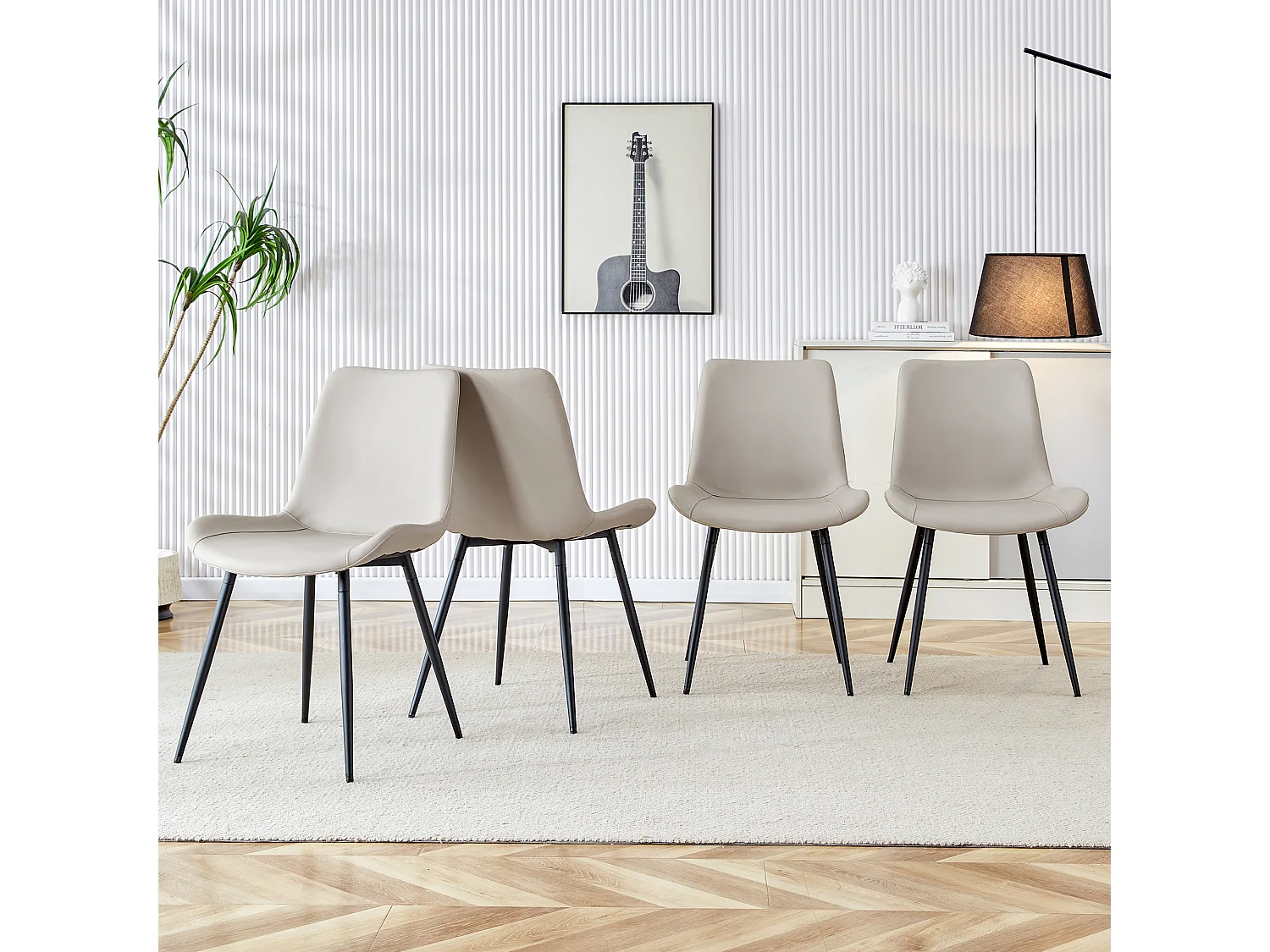 Lot de 4 chaises grise en simili cuir PU - Pieds en métal noir