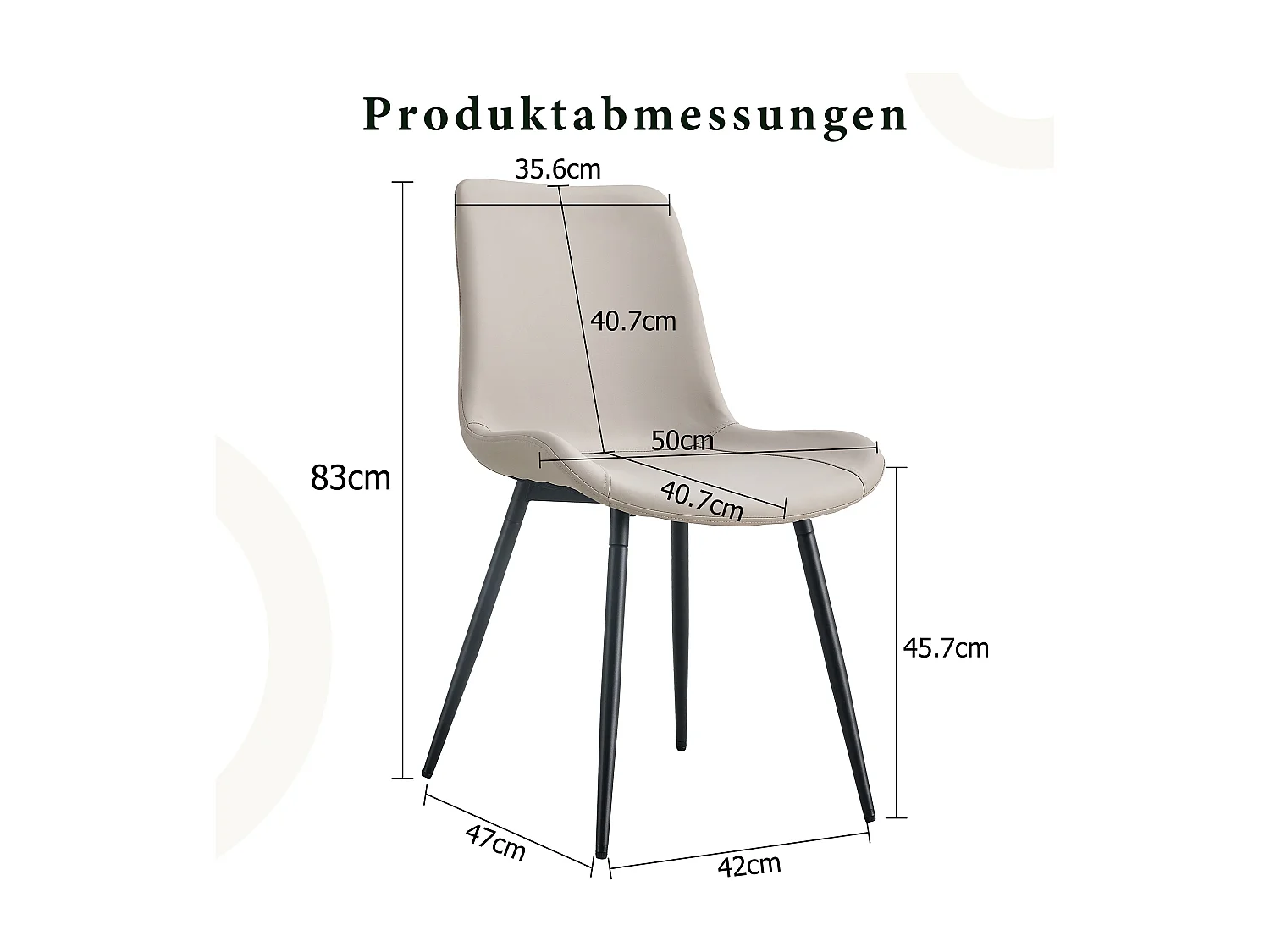 Lot de 4 chaises grise en simili cuir PU - Pieds en métal noir