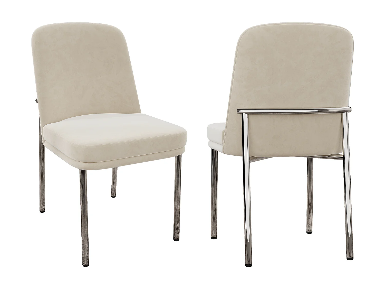 Lot de 2 chaises avec pieds en métal argenté - Velours beige