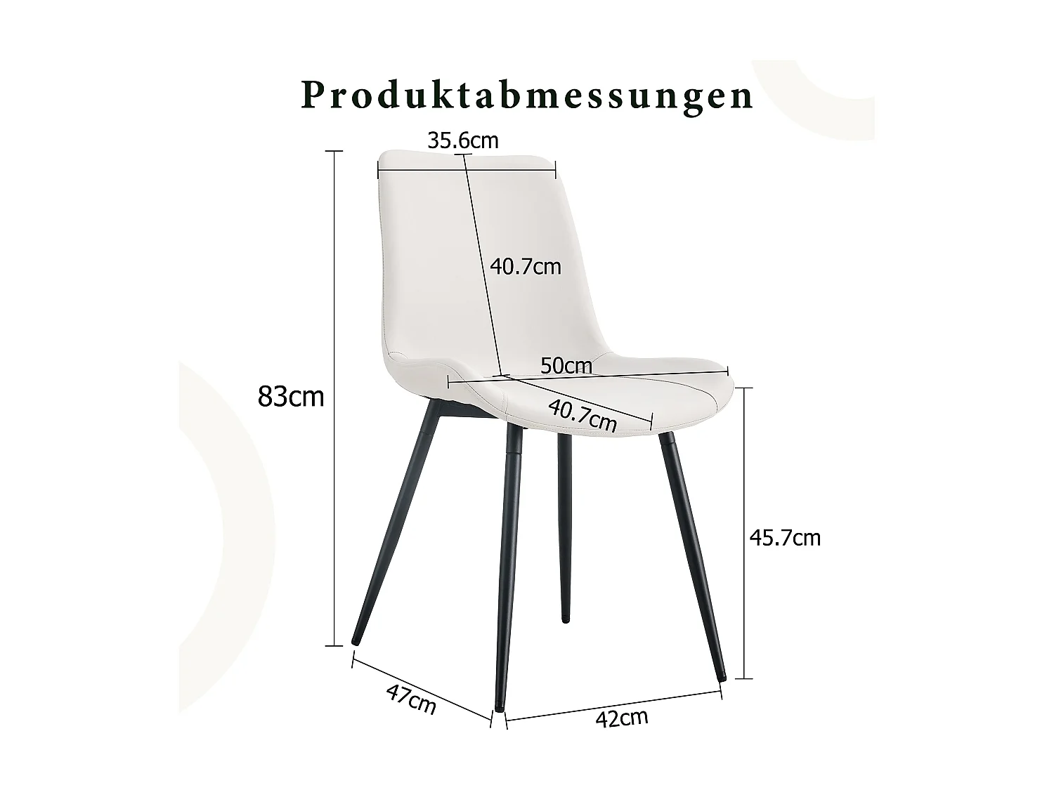 Lot de 4 chaises blanche en simili cuir PU - Pieds en métal noir