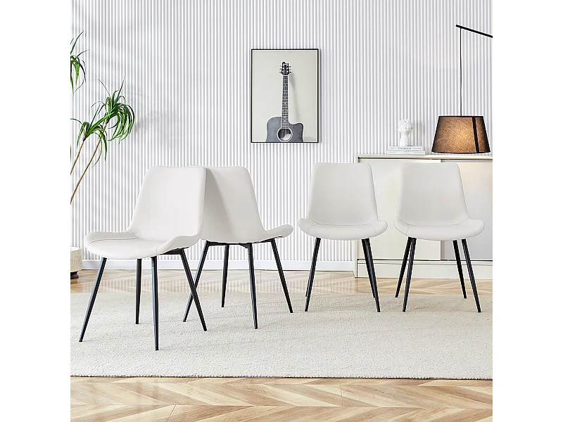 Lot de 4 chaises blanche en simili cuir PU - Pieds en métal noir