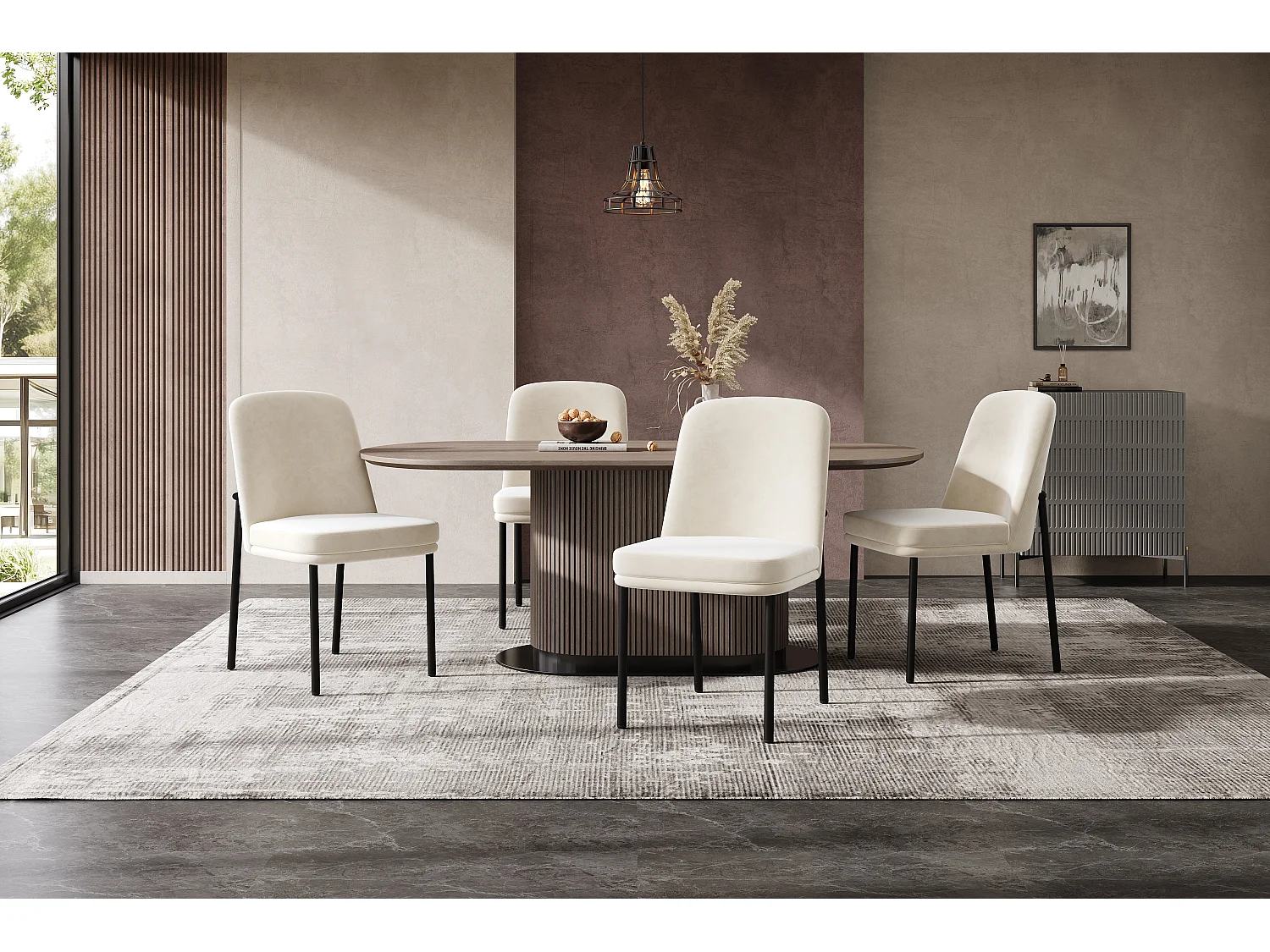 Lot de 4 chaises avec pieds en métal noir - Velours beige