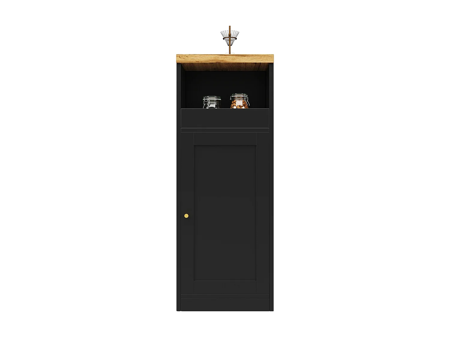 Meuble de bar pivotante avec 4 portes et LED - Portes vitrées -Plateau woodgrain - Noir