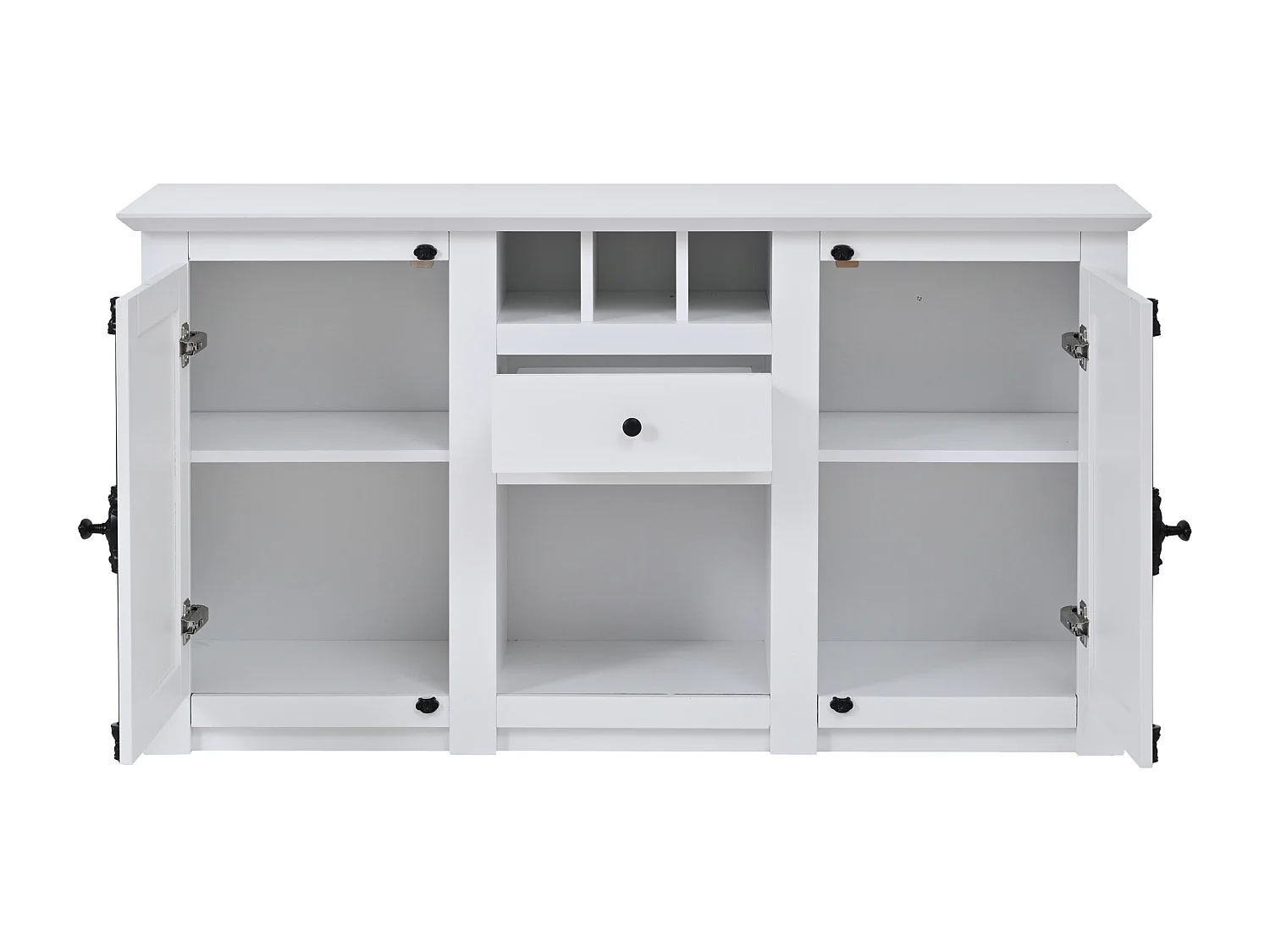 Buffet avec 2 portes, tiroir et casiers à vin - longue poignée en métal noir - Bois blanc