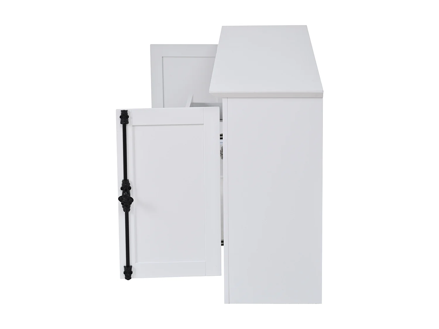 Buffet avec 2 portes, tiroir et casiers à vin - longue poignée en métal noir - Bois blanc