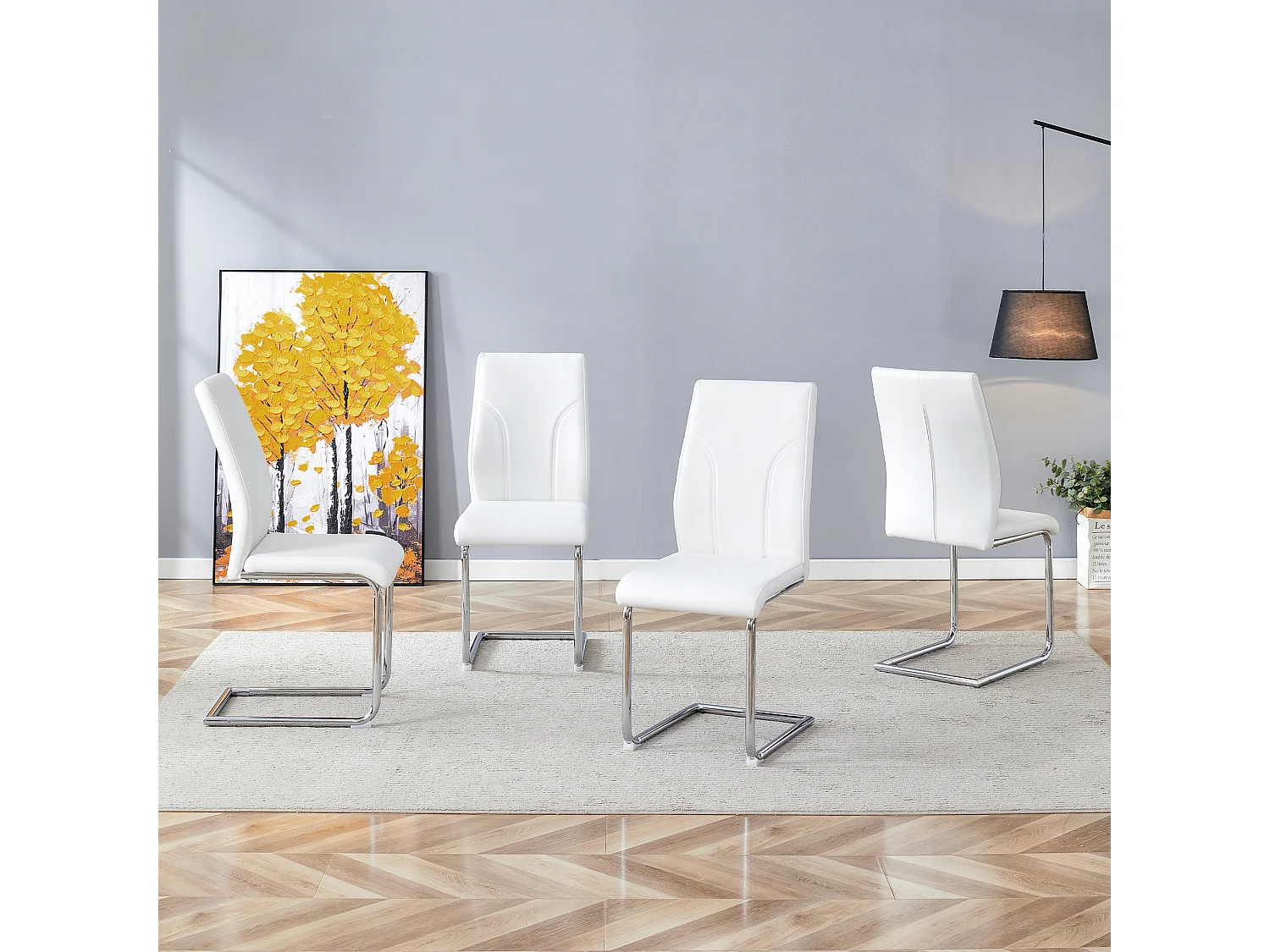 Lot de 2 chaises blanche en simili cuir PU - Pieds en métal argenté