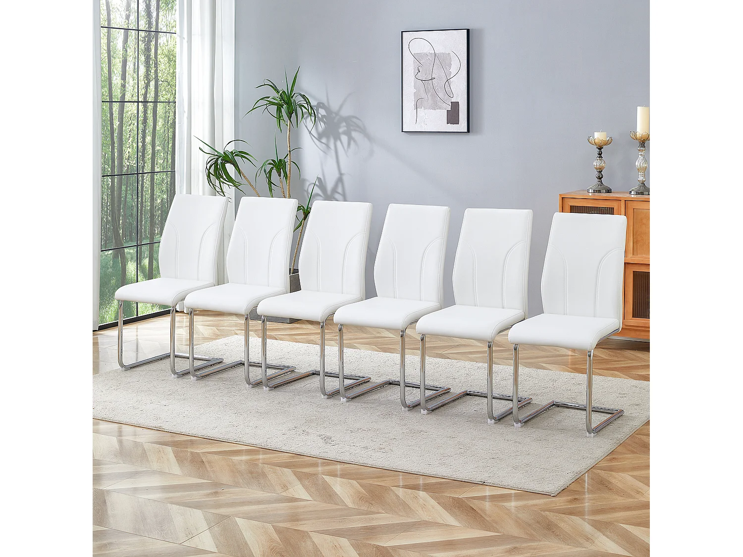 Lot de 2 chaises blanche en simili cuir PU - Pieds en métal argenté