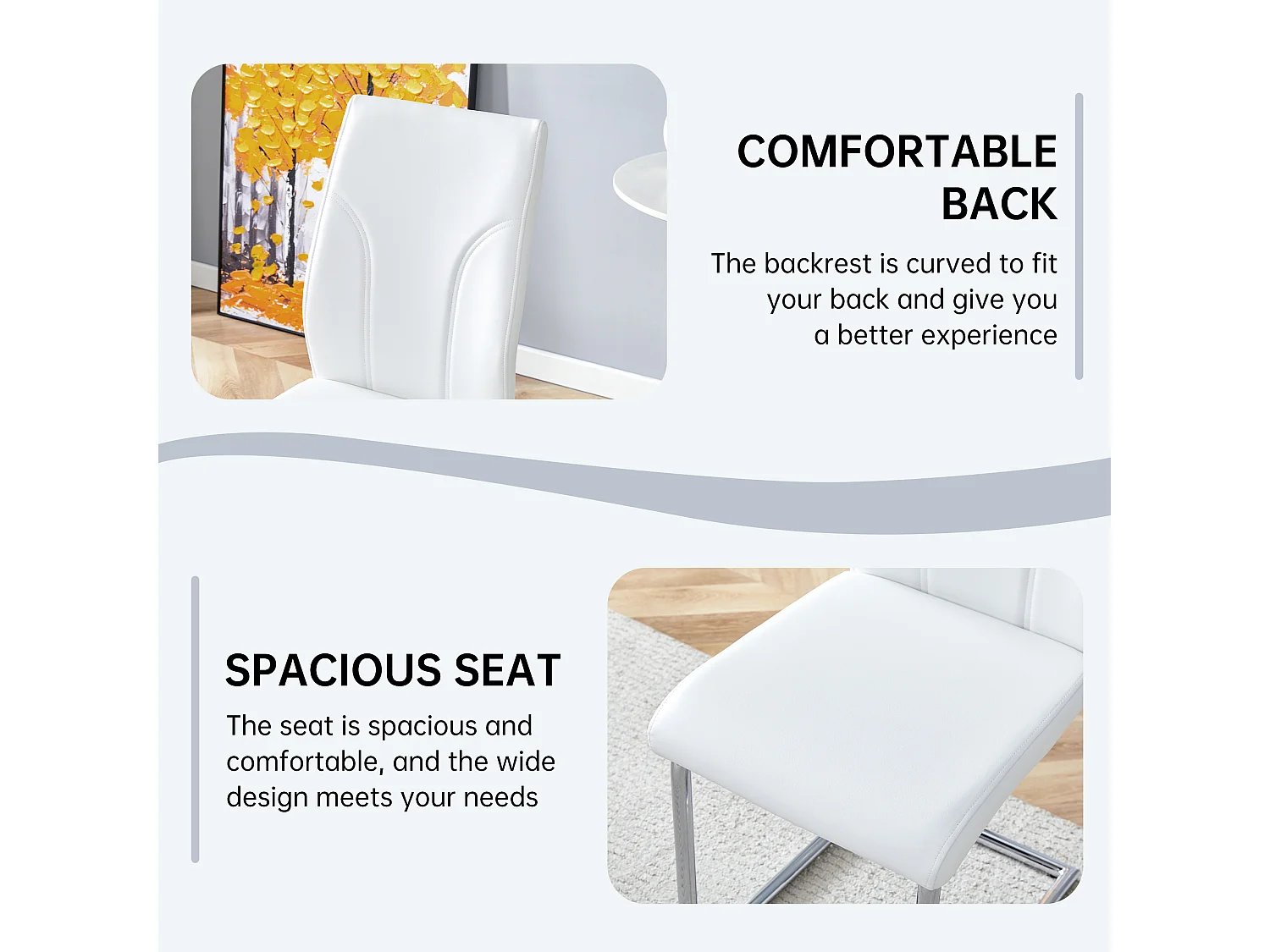 Lot de 2 chaises blanche en simili cuir PU - Pieds en métal argenté