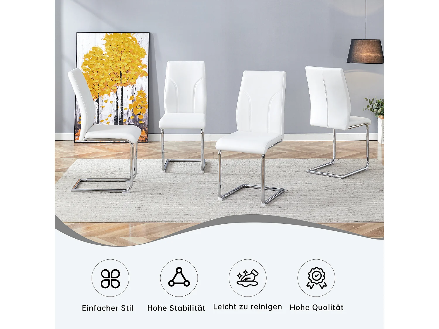 Lot de 2 chaises blanche en simili cuir PU - Pieds en métal argenté