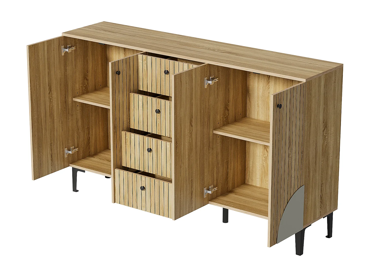 Aparador com 4 portas e 4 gavetas - Textura vertical - Cor da madeira