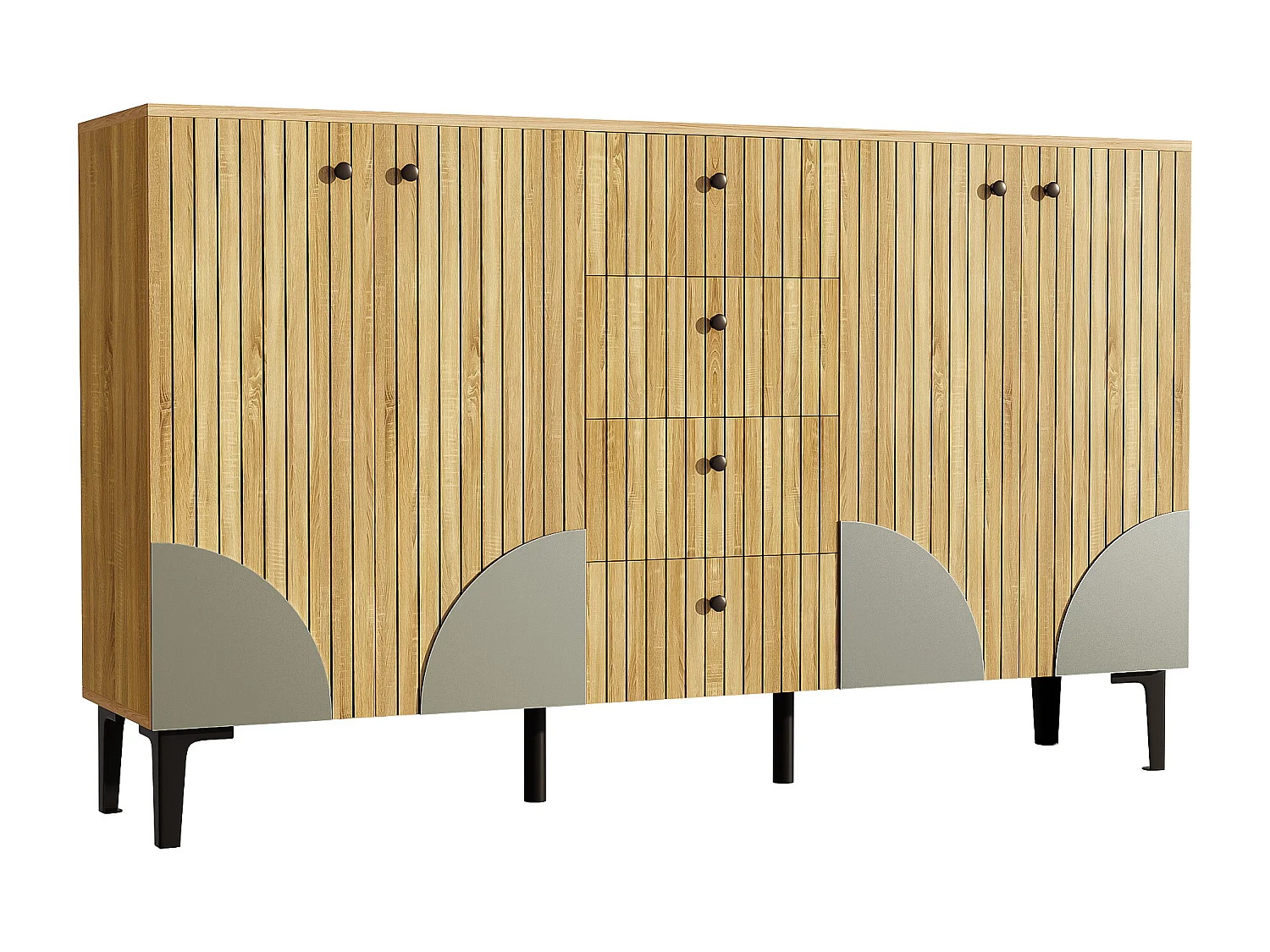 Aparador com 4 portas e 4 gavetas - Textura vertical - Cor da madeira