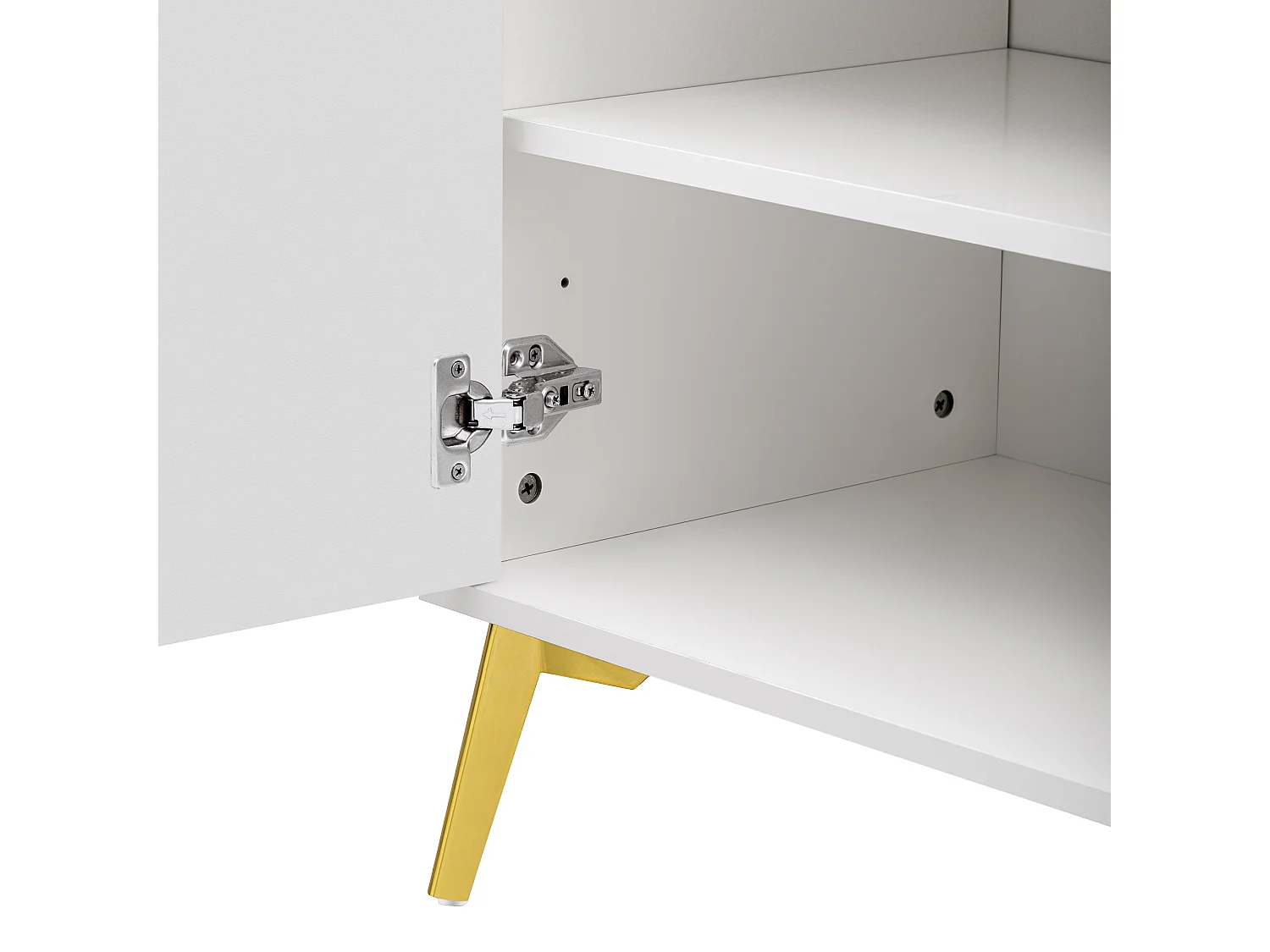 Buffet à 3 portes - Sans poignées - Pieds dorés - Blanc