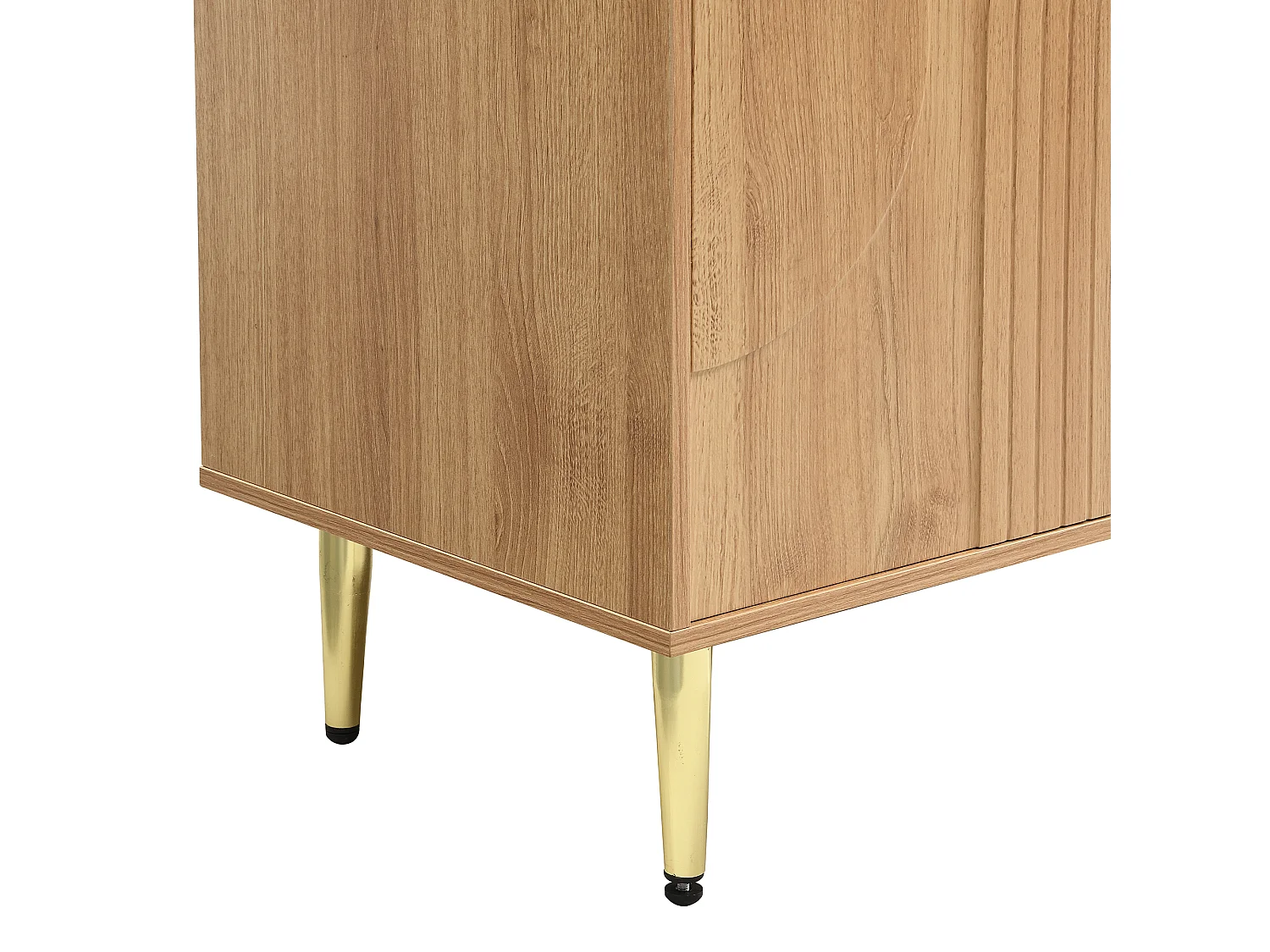 Buffet avec 4 portes couleur bois- lignes de relief circulaires - pieds en métal or