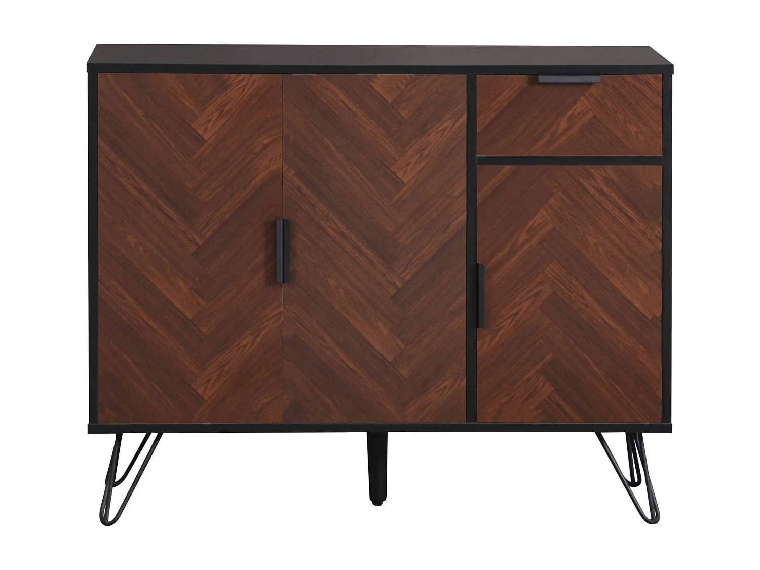 Buffet avec 3 portes et tiroir - pieds en métal - Noir et bois foncé