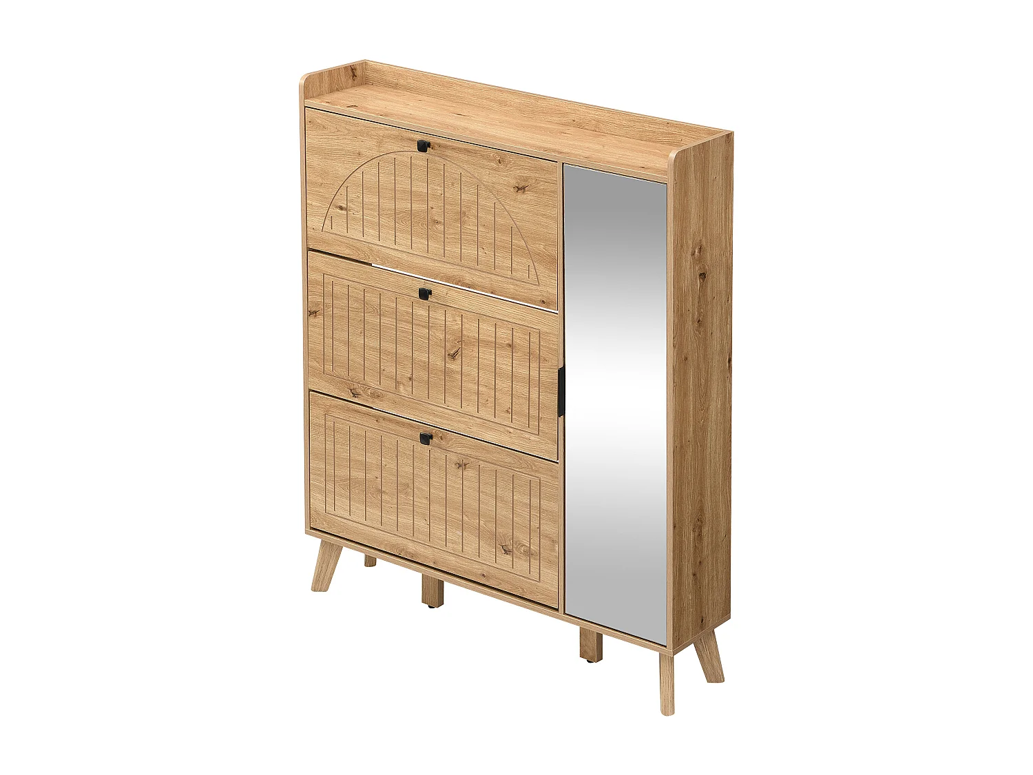 Meuble à chaussures avec miroir et 4 portes - Bois en MDF - Couleur bois