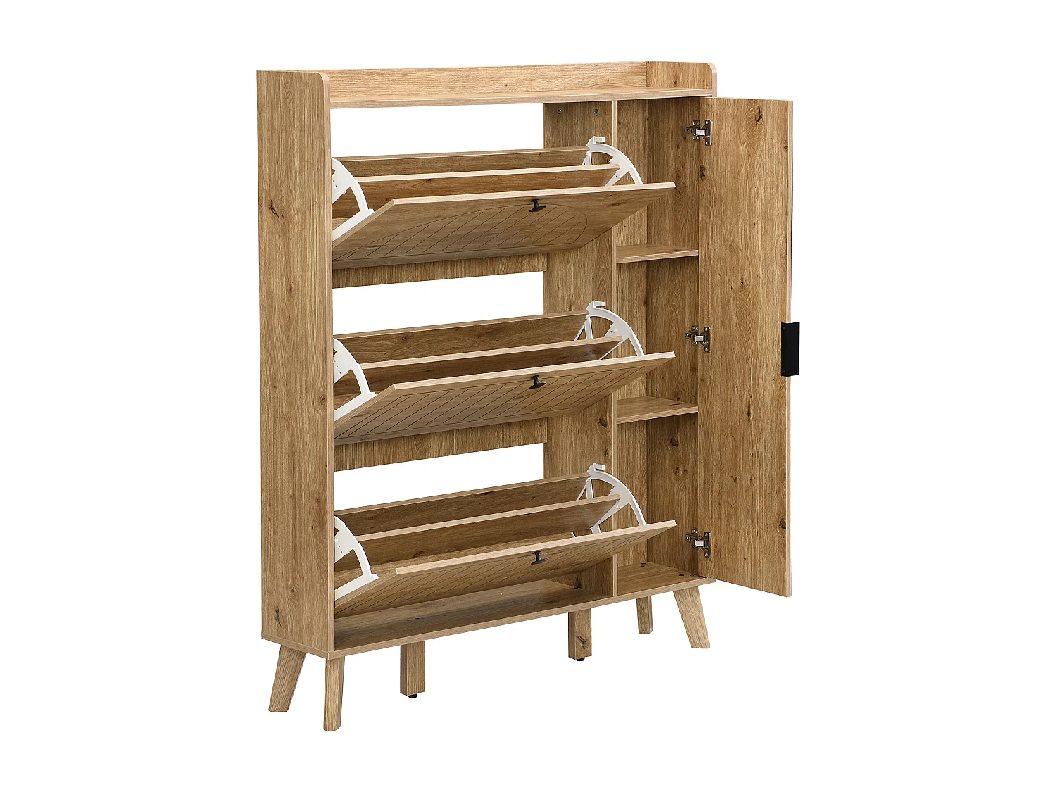 Meuble à chaussures avec miroir et 4 portes - Bois en MDF - Couleur bois