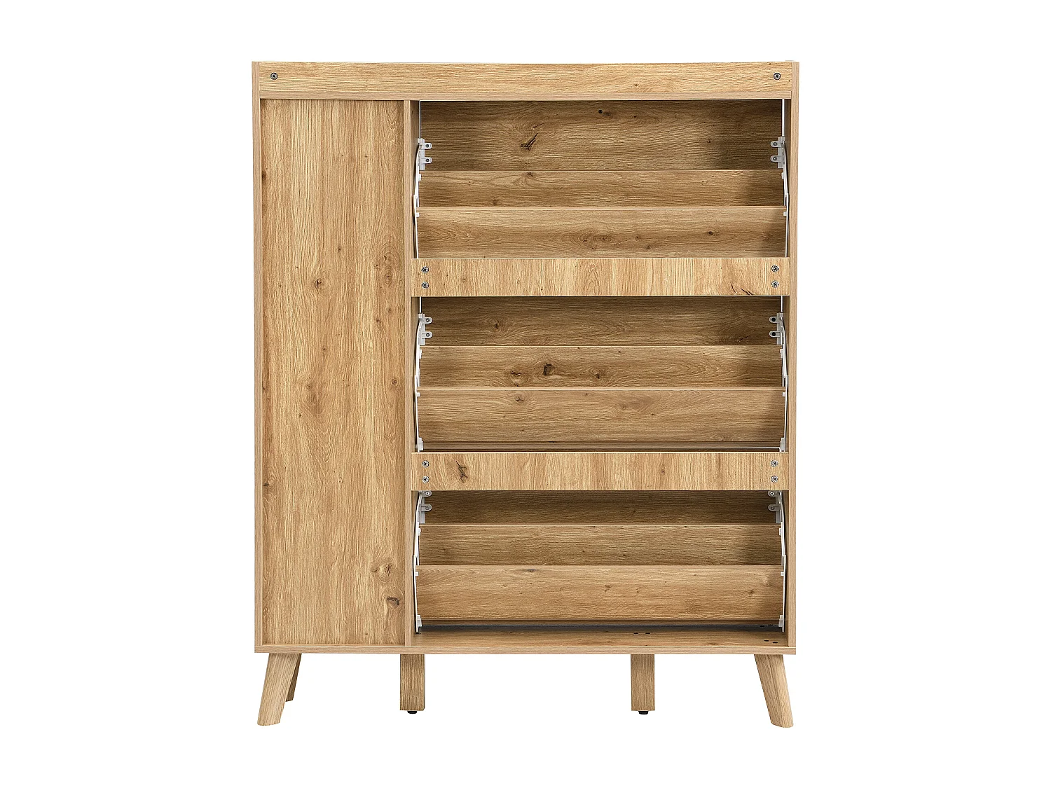 Meuble à chaussures avec miroir et 4 portes - Bois en MDF - Couleur bois