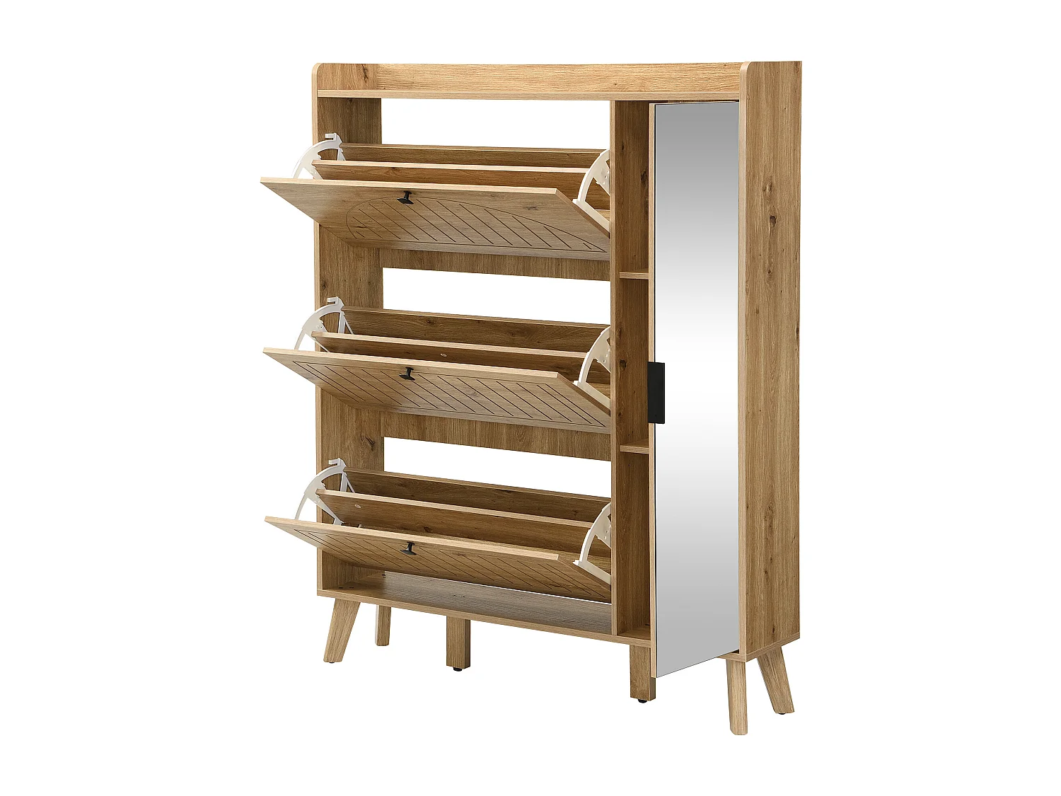 Meuble à chaussures avec miroir et 4 portes - Bois en MDF - Couleur bois