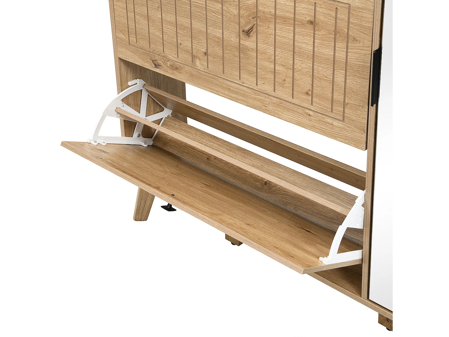 Meuble à chaussures avec miroir et 4 portes - Bois en MDF - Couleur bois