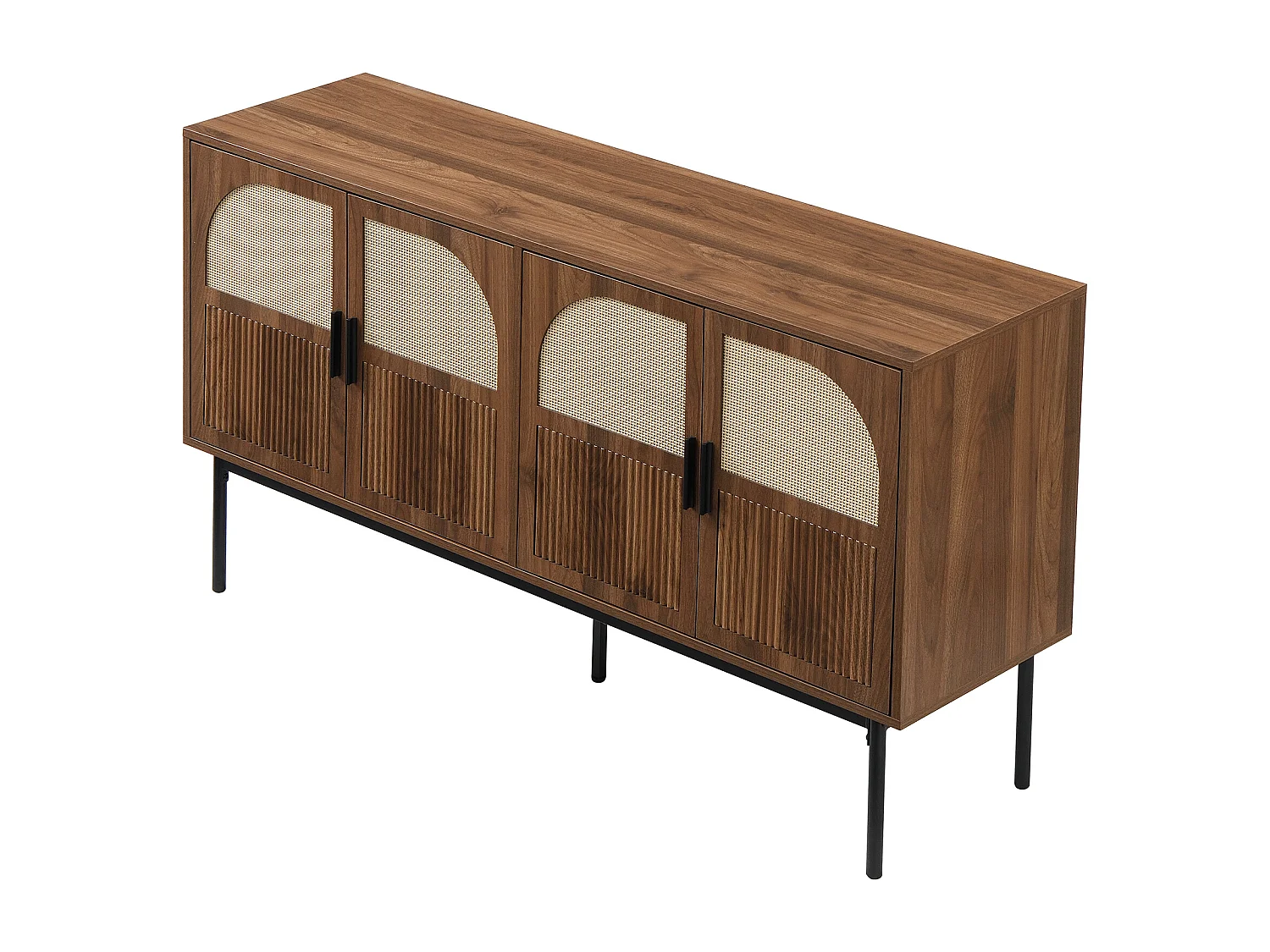 Buffet moderne à 4 portes, pieds noirs, 140 x 40 x 80 cm