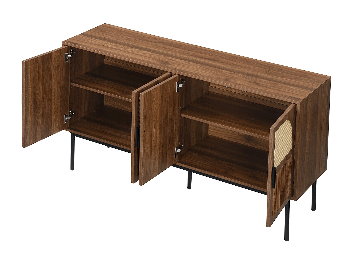 Buffet moderne à 4 portes, pieds noirs, 140 x 40 x 80 cm