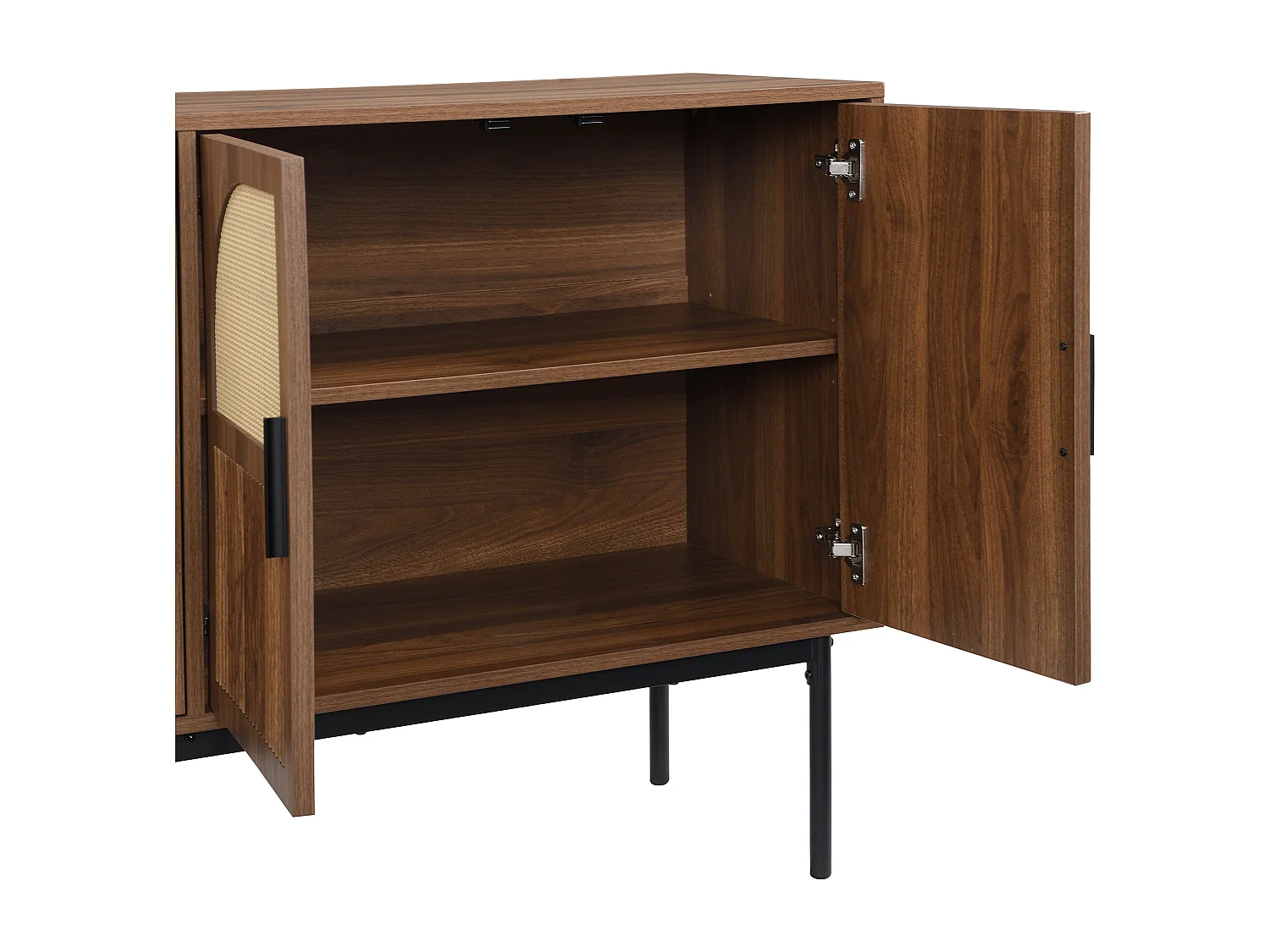 Buffet moderne à 4 portes, pieds noirs, 140 x 40 x 80 cm