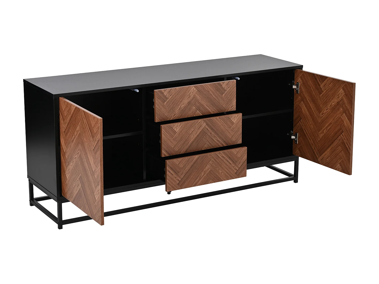 Buffet avec 3 tiroirs et 2 porte - Structure en métal - Couleur bois et noir