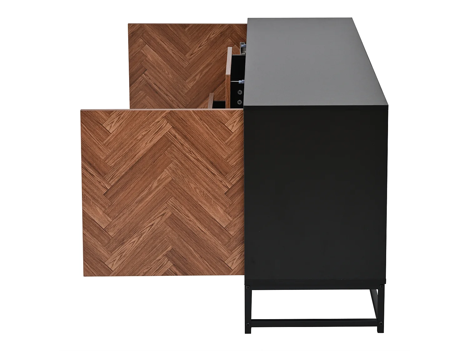 Buffet avec 3 tiroirs et 2 porte - Structure en métal - Couleur bois et noir